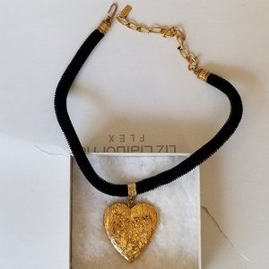 1928 WOMENS GOLDEN HEART BLACK VELVET CHOKER NECKLACE